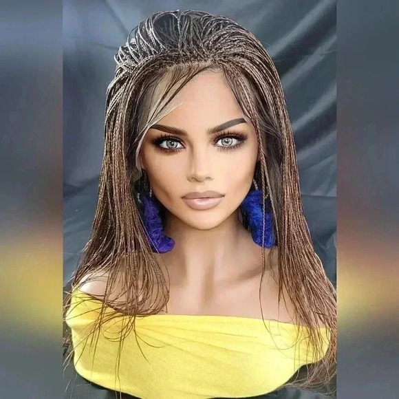Handmade Auburn Ombre Braided Lace Wig Micro millions braids, medium. YASSINE - Picture 12 of 15